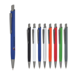 Aluminium balpen met metalen clip en soft-touch, blauwe inkt