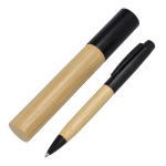 Metalen pen met bamboe body en kokervormig etui kleur zwart tweede weergave