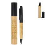 Metalen pen met bamboe body en kokervormig etui