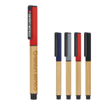 Bamboe rollerpen met dop en kunststof clip, zwarte inkt