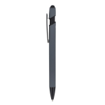 Gerecyclede aluminium pen met stylus, blauwe inkt kleur grijs