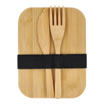 RVS lunchbox met bamboe deksel, bestek, elastische sluiting kleur zilver derde weergave
