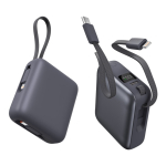 Powerbank met geïntegreerde kabels en snelladen 10.000mAh kleur donkergrijs vierde weergave