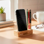 Multifunctionele standaard van bamboe met geluidsversterker