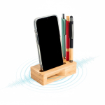 Multifunctionele standaard van bamboe met geluidsversterker