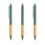 Balpen met transparante clip en bamboe grip, zwarte inkt kleur pistache groen
