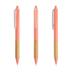 Balpen met transparante clip en bamboe grip, zwarte inkt kleur lichtroze