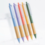 Balpen met transparante clip en bamboe grip, zwarte inkt