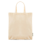Tas van recycled katoen en plastic met korte hengsels 140 g/m² kleur beige