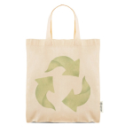 Tas van recycled katoen en plastic met korte hengsels 140 g/m²