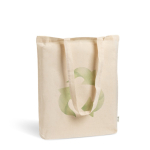 Tas van gerecycled katoen en plastic met bodemvouw 140 g/m2 kleur beige