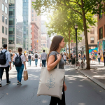Gerecyclede katoen melange tas met lange hengsels, tot 8 kg