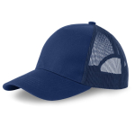 5-panel trucker cap met sluiting en gebogen klep 250 g/m2 kleur marineblauw