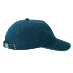 Ecologische denim baseballpet met 5 panelen en gesp-sluiting kleur jeans blauw
