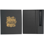 Cadeauset met notitieboek met harde kaft en pen met zwarte inkt kleur zwart tweede weergave zeefdruk
