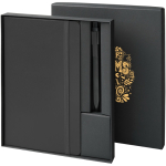 Cadeauset met notitieboek met harde kaft en pen met zwarte inkt kleur zwart weergave zeefdruk