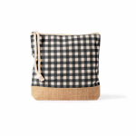 Toilettas van gerecycled katoen en jute met ruitdesign 220 g/m² kleur zwart