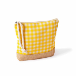 Toilettas van gerecycled katoen en jute met ruitdesign 220 g/m² kleur geel eerste weergave