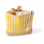 Toilettas van gerecycled katoen en jute met ruitdesign 220 g/m² kleur geel derde weergave