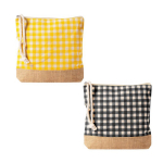 Toilettas van gerecycled katoen en jute met ruitdesign 220 g/m² kleur geel vierde weergave