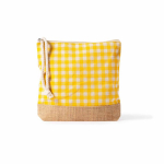 Toilettas van gerecycled katoen en jute met ruitdesign 220 g/m² kleur geel