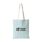 Gestreepte tas van gerecycled katoen met hengsels 180 g/m² kleur pastel blauw met afdrukgebied