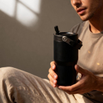 Lekvrije thermosfles van gerecycled roestvrij staal 600 ml kleur zwart vierde weergave