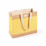 Tas van gerecycled katoen en jute met ruitdesign 220 g/m² kleur geel eerste weergave