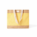 Tas van gerecycled katoen en jute met ruitdesign 220 g/m² kleur geel tweede weergave