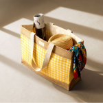 Tas van gerecycled katoen en jute met ruitdesign 220 g/m² kleur geel derde weergave