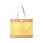 Tas van gerecycled katoen en jute met ruitdesign 220 g/m² kleur geel