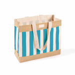 Tas van gerecycled katoen en jute met ruitdesign 220 g/m² kleur riviera blauw eerste weergave