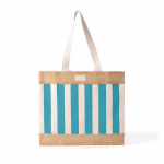 Tas van gerecycled katoen en jute met ruitdesign 220 g/m² kleur riviera blauw