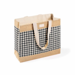 Tas van gerecycled katoen en jute met ruitdesign 220 g/m² kleur wit/zwart eerste weergave