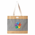 Tas van gerecycled katoen en jute met ruitdesign 220 g/m² kleur wit/zwart derde weergave