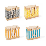 Tas van gerecycled katoen en jute met ruitdesign 220 g/m² kleur wit/zwart vierde weergave