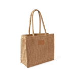 Papieren en polyester tas met lange hengsels, met label kleur bruin eerste weergave