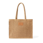 Papieren en polyester tas met lange hengsels, met label kleur bruin