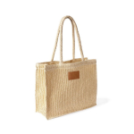 Papieren en polyester tas met lange hengsels, met label kleur naturel eerste weergave