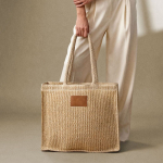 Papieren en polyester tas met lange hengsels, met label kleur naturel tweede weergave