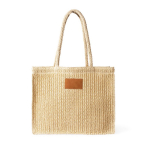 Papieren en polyester tas met lange hengsels, met label kleur naturel