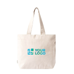 Tas van gerecycled katoen met rits en lange hengsels 280 g/m² kleur naturel met afdrukgebied