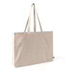 Fairtrade katoenen tas met bodem-vouw en lange hengsels 220 g/m² kleur naturel eerste weergave