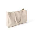 Fairtrade katoenen tas met bodem-vouw en lange hengsels 220 g/m² kleur naturel tweede weergave