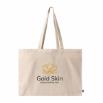 Fairtrade katoenen tas met bodem-vouw en lange hengsels 220 g/m² kleur naturel vierde weergave