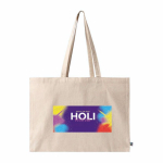 Fairtrade katoenen tas met bodem-vouw en lange hengsels 220 g/m² kleur naturel zesde weergave