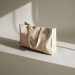 Fairtrade katoenen tas met bodem-vouw en lange hengsels 220 g/m² kleur naturel gedetailleerde weergave