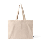 Fairtrade katoenen tas met bodem-vouw en lange hengsels 220 g/m² kleur naturel