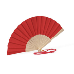 Houten en polyester waaier met bijpassende stof en koord kleur rood eerste weergave