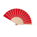 Houten en polyester waaier met bijpassende stof en koord kleur rood tweede weergave